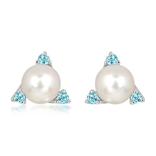 Namare S Pearl and Blue Topaz stříbrné náušnice s perlou a modrým topazem
