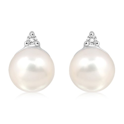 Januba S Pearl and White Topaz stříbrné náušnice s perlou a bílým topazem