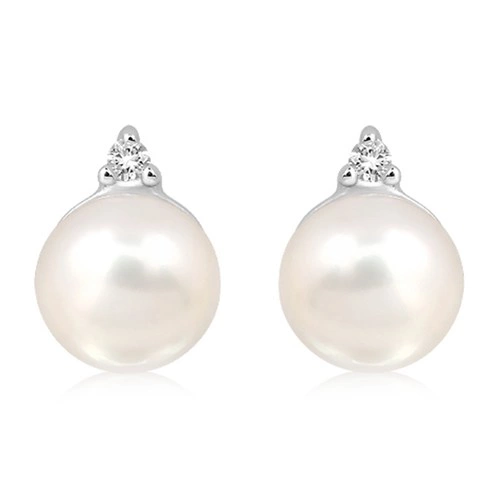 Januba S Pearl and White Topaz stříbrné náušnice s perlou a bílým topazem