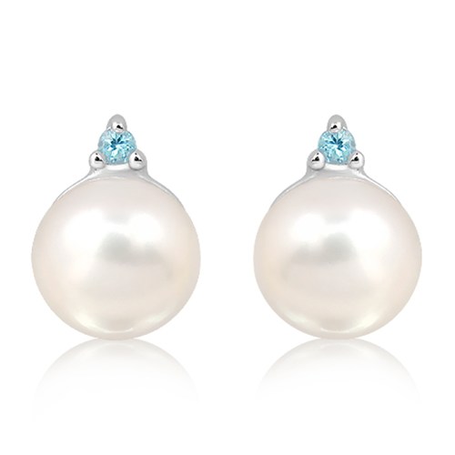 Januba S Pearl and Blue Topaz stříbrné náušnice s perlou a modrým topazem