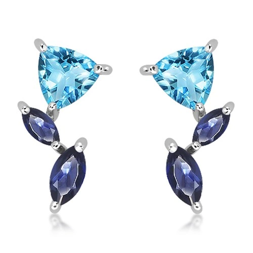 Redones S Blue Topaz stříbrné náušnice s modrým topazem a Iolitem
