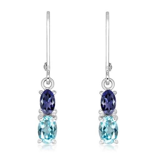 Duria S Blue Topaz stříbrné náušnice s modrým topazem a Iolitem