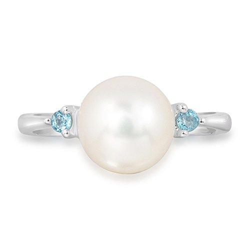 Carrie S Pearl and Blue Topaz prsten ze stříbra s perlou a modrým topazem