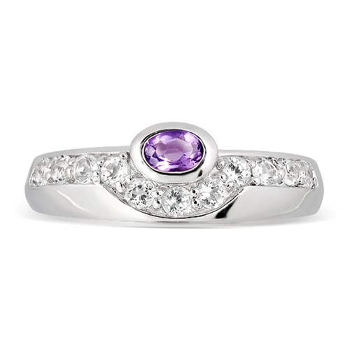 Balbina S Ametyst and White Topaz prsten ze stříbra s ametystem a bílým topazem