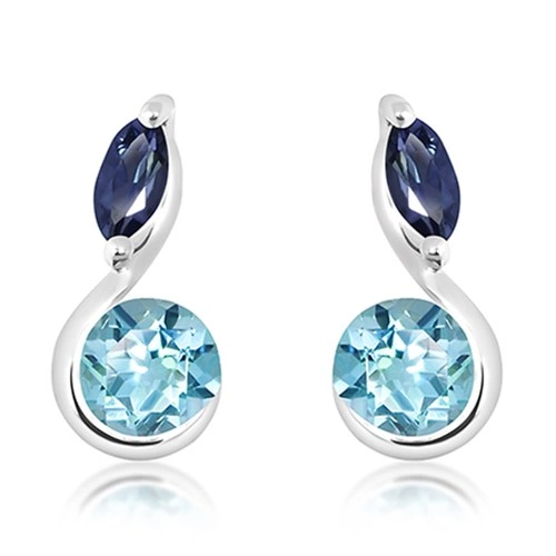 Amila S Blue Topaz stříbrné náušnice s modrým topazem a Iolitem