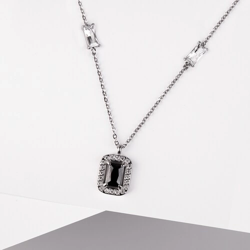 Gravita Black Steel přívěsek a řetízek z chirurgické oceli se zirkony