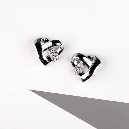 Lunet stříbrné náušnice s bílými zirkony