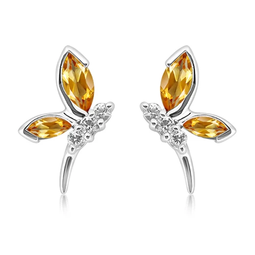 Wave Golden Citrine + White Topaz stříbrné náušnice s citrínem a bílým topazem