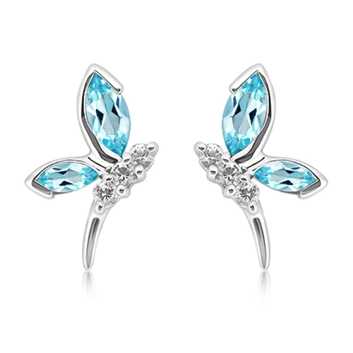 Wave Blue Topaz + White Topaz stříbrné náušnice s modrým a bílým topazem