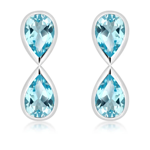 Amber Blue Topaz stříbrné náušnice s modrým topazem
