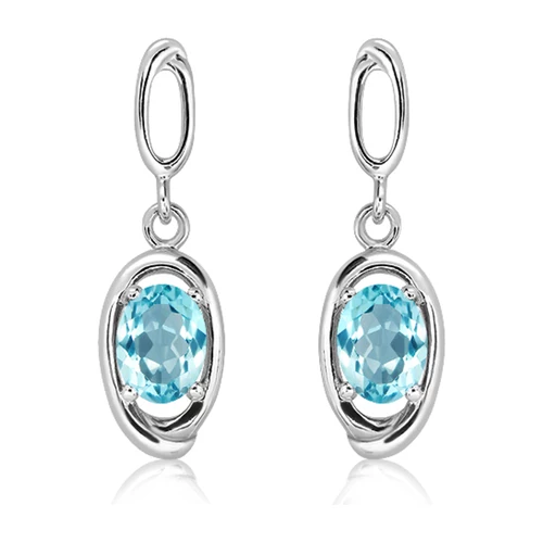 Drop Blue Topaz stříbrné náušnice s modrým topazem