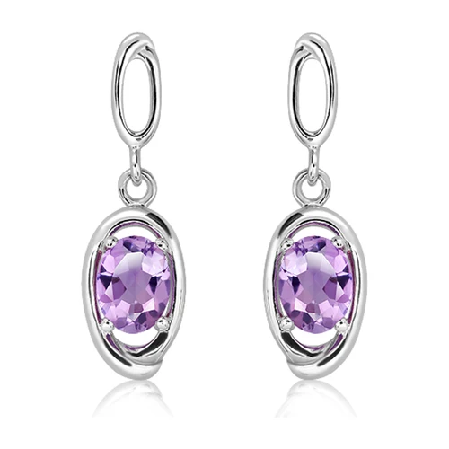 Drop S Amethyst stříbrné náušnice s fialovým ametystem