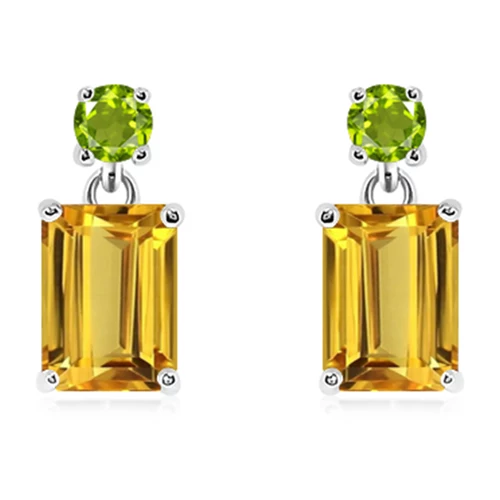 Glim Golden Citrine + Peridot stříbrné náušnice se zlatým citrínem a olivínem