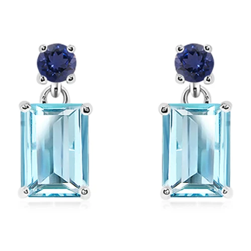 Glim Blue Topaz + Lolit stříbrné náušnice s modrým topazem a lolitem