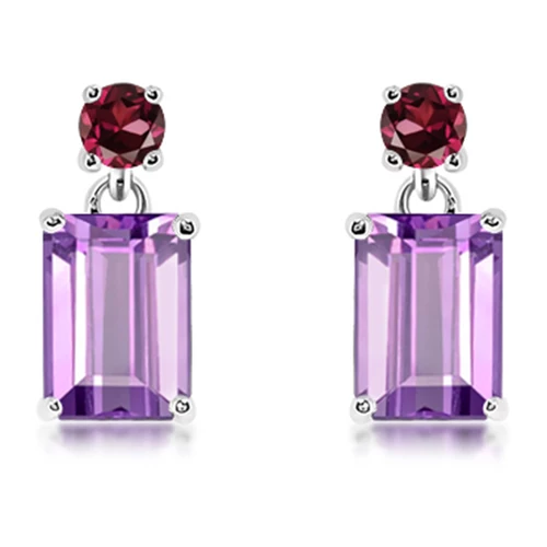 Glim S Amethyst + Rhodolite stříbrné náušnice s fialovým ametystem a rodolitem