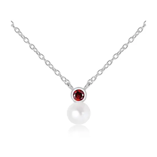 Alven S Pearl + Garnet  stříbrný náhrdelník s perlou a granátem