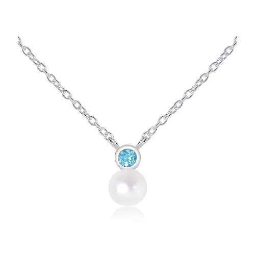 Alven S Pearl + Blue Topaz stříbrný náhrdelník s perlou a modrým topazem