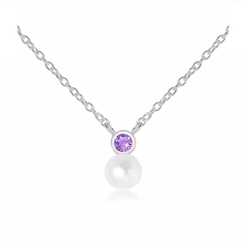 Alven S Pearl + Amethyst stříbrný náhrdelník s perlou a ametystem