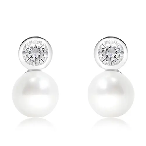 Nemi S Pearl + White Topaz stříbrné náušnice s perlou a  bílým topazem