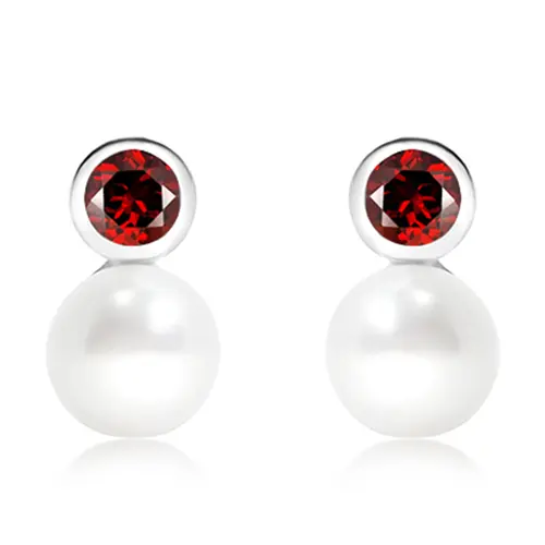 Nemi S Pearl + Garnet  stříbrné náušnice s perlou a granátem
