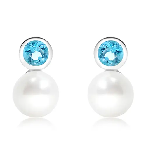 Nemi S Pearl + Blue Topaz stříbrné náušnice s perlou a modrým topazem