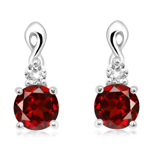Elaris S Garnet + White Topaz stříbrné náušnice s granátem a bílým topazem