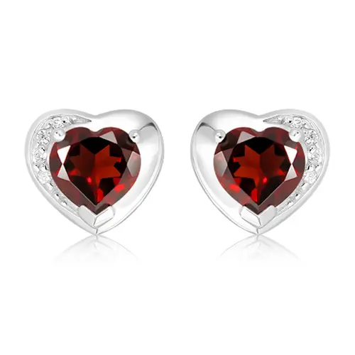 Elvara S Garnet + White Topaz stříbrné náušnice s granátem a bílými topazy